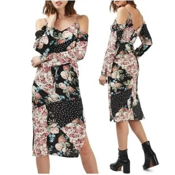 Topshop Dresses Topshop Cold Shoulder Midi Dress Floral Polka